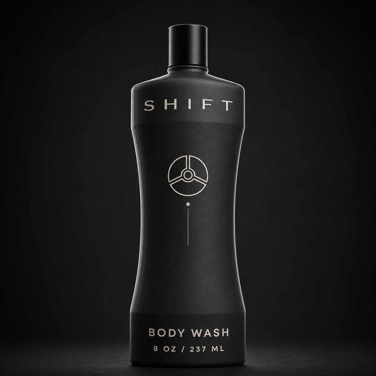 SHIFT Body Wash bottle on a dark surface.