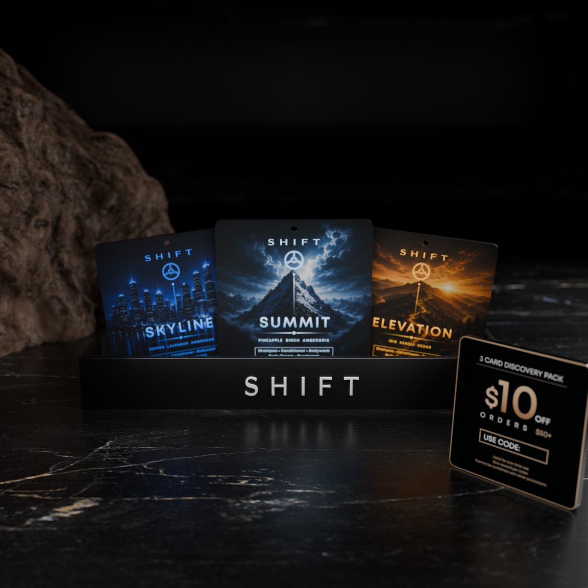 SHIFT three-fragrance discovery-card set